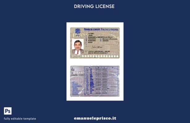 verified style modello di patente di guida Andorra in stile verificato template